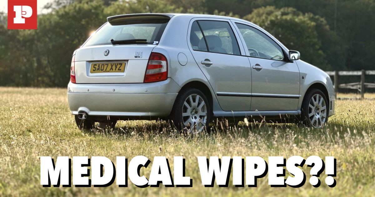 Cleaning a project Škoda Fabia vRS with medical wipes, the Waitrose…
